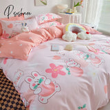 Pisoshare Pink Strawberry Rabbit Bedding Set Princess Girl Heart Double Queen King Size Bed Sheet