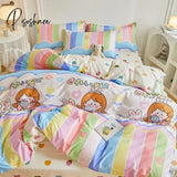 Pisoshare Pink Strawberry Rabbit Bedding Set Princess Girl Heart Double Queen King Size Bed Sheet