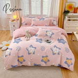 Pisoshare Pink Tulips Duvet Cover Set With Flat Sheet Pillowcases Pastoral Flower Single Double