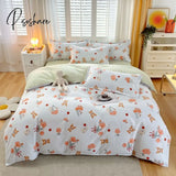 Pisoshare Pink Tulips Duvet Cover Set With Flat Sheet Pillowcases Pastoral Flower Single Double