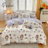 Pisoshare Pink Tulips Duvet Cover Set With Flat Sheet Pillowcases Pastoral Flower Single Double