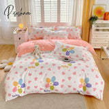 Pisoshare Pink Tulips Duvet Cover Set With Flat Sheet Pillowcases Pastoral Flower Single Double