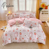 Pisoshare Pink Tulips Duvet Cover Set With Flat Sheet Pillowcases Pastoral Flower Single Double