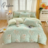 Pisoshare Pink Tulips Duvet Cover Set With Flat Sheet Pillowcases Pastoral Flower Single Double