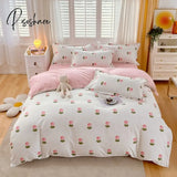 Pisoshare Pink Tulips Duvet Cover Set With Flat Sheet Pillowcases Pastoral Flower Single Double