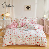 Pisoshare Pink Tulips Duvet Cover Set With Flat Sheet Pillowcases Pastoral Flower Single Double