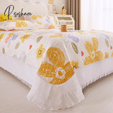 Pisoshare Princess Style Chiffon Lace Double Bedspread Queen Sandwich Cotton Quilted Bed Cover Home