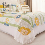 Pisoshare Princess Style Chiffon Lace Double Bedspread Queen Sandwich Cotton Quilted Bed Cover Home