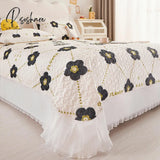 Pisoshare Princess Style Chiffon Lace Double Bedspread Queen Sandwich Cotton Quilted Bed Cover Home