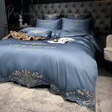 Pisoshare Pure Cotton 60S Bedding Set Luxury Exquisite Royal Embroidery Hotel Duvet Cover Flat Or