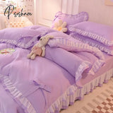 Pisoshare Purple Bedding Sets Kawaii Seersucker Bed Sheet Pillowcase Fashion Girl Princess Duvet