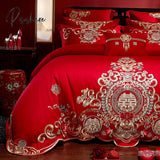 Pisoshare Red Chinese Wedding Embroidery 100% Cotton Bedding Set Luxury Duvet/Quilt Cover Bed Sheet