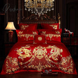 Pisoshare Red Chinese Wedding Embroidery 100% Cotton Bedding Set Luxury Duvet/Quilt Cover Bed Sheet