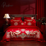 Pisoshare Red Chinese Wedding Embroidery 100% Cotton Bedding Set Luxury Duvet/Quilt Cover Bed Sheet