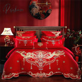 Pisoshare Red Chinese Wedding Embroidery 100% Cotton Bedding Set Luxury Duvet/Quilt Cover Bed Sheet