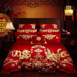 Pisoshare Red Chinese Wedding Embroidery 100% Cotton Bedding Set Luxury Duvet/Quilt Cover Bed Sheet