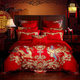 Pisoshare Red Chinese Wedding Embroidery 100% Cotton Bedding Set Luxury Duvet/Quilt Cover Bed Sheet