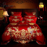 Pisoshare Red Chinese Wedding Embroidery 100% Cotton Bedding Set Luxury Duvet/Quilt Cover Bed Sheet