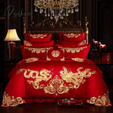 Pisoshare Red Chinese Wedding Embroidery 100% Cotton Bedding Set Luxury Duvet/Quilt Cover Bed Sheet