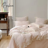 Pisoshare Romantic French Wedding Chic Flowers Lace Edge Woman Bedding Set 1000Tc Egyptian Cotton