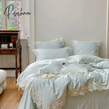 Pisoshare Romantic French Wedding Chic Flowers Lace Edge Woman Bedding Set 1000Tc Egyptian Cotton