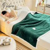 Pisoshare Sherpa Fleece Throw Blanket For Couch - Thick And Warm Blankets Soft Fuzzy Sofa Green /