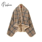 Pisoshare Sherpa Throw Blanket Fleece Plaid Winter/Fall Warm Scarf Tartan Scarves Wearable Wrap