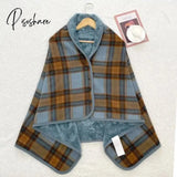 Pisoshare Sherpa Throw Blanket Fleece Plaid Winter/Fall Warm Scarf Tartan Scarves Wearable Wrap