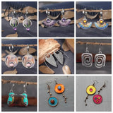 Pisoshare Simple Asymmetric Ancient Bronze Metal Painting Drop Earrings For Women Ethnic Red Blue