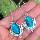 Pisoshare Simple Asymmetric Ancient Bronze Metal Painting Drop Earrings For Women Ethnic Red Blue