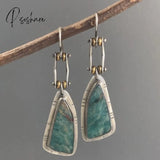 Pisoshare Simple Asymmetric Ancient Bronze Metal Painting Drop Earrings For Women Ethnic Red Blue