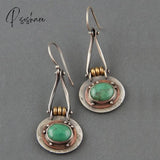 Pisoshare Simple Asymmetric Ancient Bronze Metal Painting Drop Earrings For Women Ethnic Red Blue