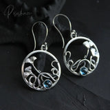 Pisoshare Simple Asymmetric Ancient Bronze Metal Painting Drop Earrings For Women Ethnic Red Blue