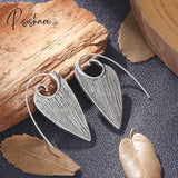 Pisoshare Simple Asymmetric Ancient Bronze Metal Painting Drop Earrings For Women Ethnic Red Blue