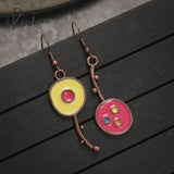 Pisoshare Simple Asymmetric Ancient Bronze Metal Painting Drop Earrings For Women Ethnic Red Blue