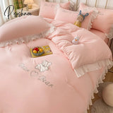 Pisoshare Simple Solid Bed Skirt Bedspreads Bedding Set Ins Princess Style Lace Ruffle Sheet Pillow