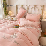 Pisoshare Simple Solid Bed Skirt Bedspreads Bedding Set Ins Princess Style Lace Ruffle Sheet Pillow