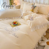 Pisoshare Simple Solid Bed Skirt Bedspreads Bedding Set Ins Princess Style Lace Ruffle Sheet Pillow