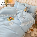 Pisoshare Simple Solid Bed Skirt Bedspreads Bedding Set Ins Princess Style Lace Ruffle Sheet Pillow