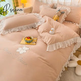 Pisoshare Simple Solid Bed Skirt Bedspreads Bedding Set Ins Princess Style Lace Ruffle Sheet Pillow