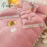 Pisoshare Simple Solid Bed Skirt Bedspreads Bedding Set Ins Princess Style Lace Ruffle Sheet Pillow