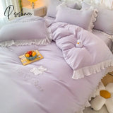 Pisoshare Simple Solid Bed Skirt Bedspreads Bedding Set Ins Princess Style Lace Ruffle Sheet Pillow