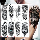 Pisoshare Small Full-Arm Waterproof Temporary Tattoo Sticker Wolf Head Tiger Flower Body Art Arm