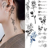 Pisoshare Small Rose Daisy Flower Temporary Tattoos For Women Adult Fashion Finger Realistic Fake