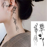 Pisoshare Small Rose Daisy Flower Temporary Tattoos For Women Adult Fashion Finger Realistic Fake