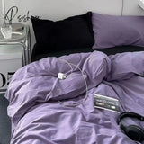 Pisoshare Solid Bedding Set Soft Flat Sheets Purple Duvet Cover Pillowcase Polyester Bed Linen