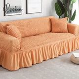 Pisoshare Solid Color Elastic Sofa Cover For Living Room Printed Plaid Stretch Sectional Slipcovers