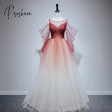 Pisoshare - Sparkling Red Gradient Wedding Evening Party Dress Formal Prom Gown A-Line Christmas