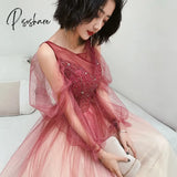 Pisoshare - Sparkling Red Gradient Wedding Evening Party Dress Formal Prom Gown A-Line Christmas