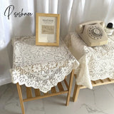 Pisoshare Square Small Table Cloth - Ivory Crochet Tablecloth Dust Cover Bedside 60X60